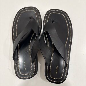 The Row Black Ginza Leather Flip Flops